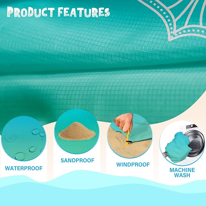 Beach Blanket Waterproof Sandproof 1-7 Adult Oversized 78 '' × 81 '' Lightweight Durable Compact Sand Free Beach Mat for Travel Camping Hiking Picnic Blanket Extra Large