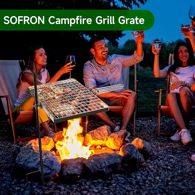 Swivel Campfire Grill Grate Rack, Adjustable Camp Grill Over Fire Pit, Cooking Equipment, Grills Grate for Firepit