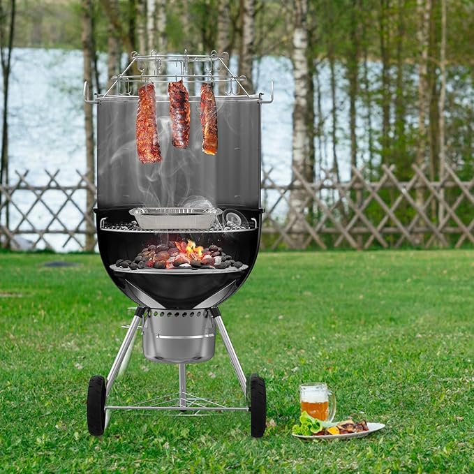 only fire Stainless Steel Grill Cooking Smoking Attachment, Charcoal, Rib Hanging System for Weber 22 inch Kettle Grills - Turns Your Kettle into Smoker