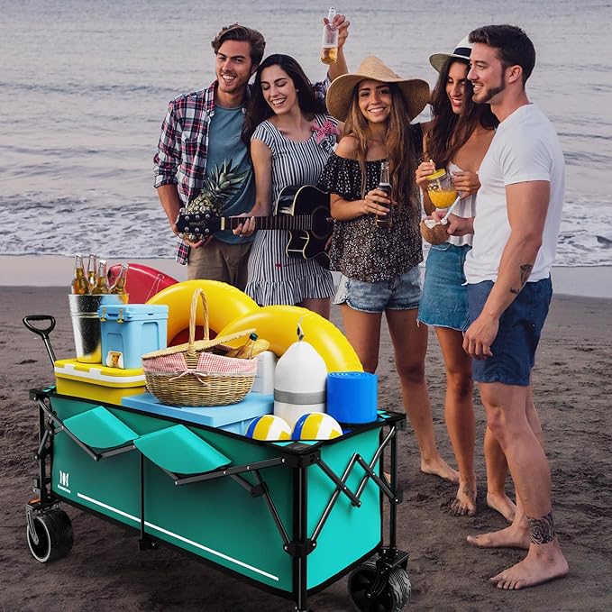 Navatiee 300L Collapsible Wagon Cart Foldable Extra Large, 48''L Folding Extended Beach Wagon with 440LBS Weight Capacity and Big All-Terrain Wheels, Heavy Duty Utility Garden Cart for Sports Outdoor