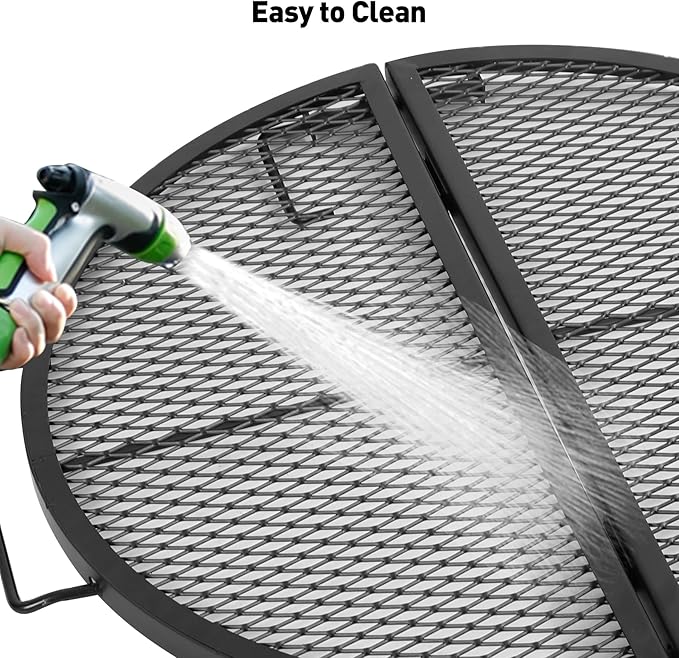 Lineslife X-Marks Fire Pit Cooking Grill Grates Portable, Heavy Duty Folding Round Campfire Grill Grate, Firepit Grill Grate with Handles for Outdoor BBQ Picnic, Black 24 Inch