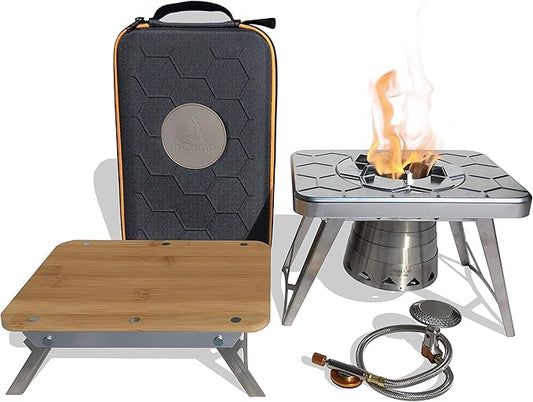 nCamp 4 Piece Outdoor Camping Cooking Stove Prep Surface Set with Carrying Case for Hiking and Backpacking