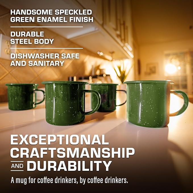 COLETTI Classic Camping Mugs — Enamel Coffee Mug, Camping Coffee Mugs — Premium Nostalgic Mug Set, German Imported Enamel Coating (Green)