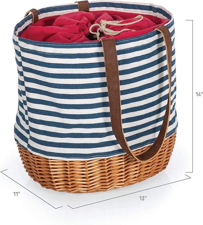 PICNIC TIME Coronado Canvas and Willow Basket Tote, Picnic Tote Bag, Beach Tote