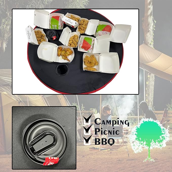 2 Tier Outdoor Camping Gear, Foldable Camping Table with Carry Bag and 4 Cup Holders,Lightweight Collapsible Canvas Table for Beach, Picnic, BBQ,Campfires,Fishing,Hiking,Tailgating