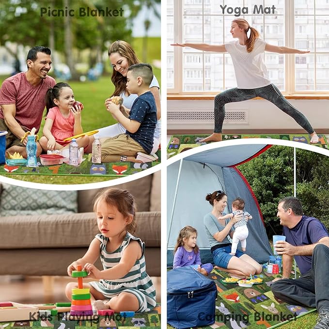 Extra Large Picnic Blankets Waterproof Foldable (80"x 80") Boho Beach Blanket Waterproof Sandproof,3-Layer Thicking Mat Outdoor Packable Camping Blanket