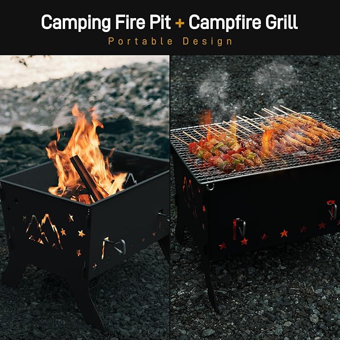 Odoland Camping Grill Portable Folding Charcoal Grills Backpacking BBQ Grill Campfire Grill with Carry Bag for Outdoor Cooking Hiking and Picnic