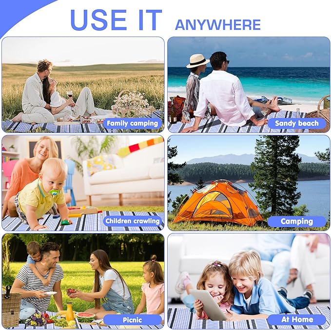 Oversized Waterproof Picnic Mat, Dustproof Washable Outdoor Beach Mat. Suitable for Camping, Outdoor, Beach, Party and Concert. (Dark Green & Light Blue, 80" * 80")