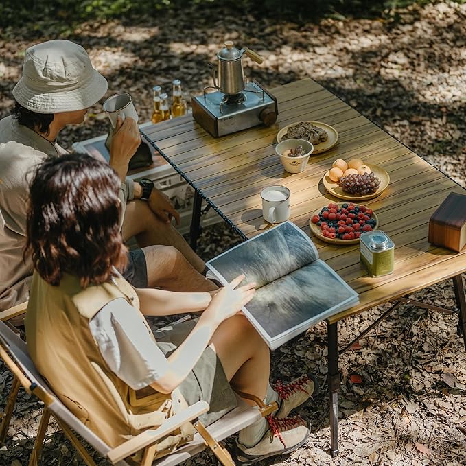 Naturehike MW03 Portable Camping Table with Adjustable Legs, Lightweight Aluminum Folding Beach Table with Carry Bag for Outdoor Cooking Picnic Beach Backyards BBQ Party