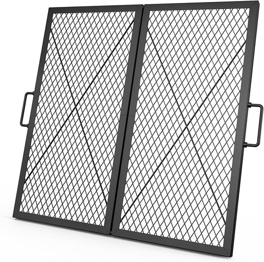 only fire Foldable X-Marks Fire Pit Cooking Grate, Outdoor Square Campfire Grill Grate with Handles, Portable Camping Cookware for Outside Party,30 inch