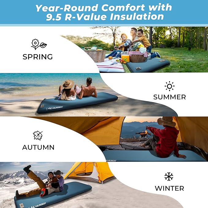 Self Inflating Sleeping Pad with Electric Air Pump, 3.15" Thick Foam Camping Mattress, Fast Inflation & Deflation, 9.5 R-Value 4-Season Insulated Sleeping Mat for Tent, Car Travel, and Indoor Use-Blue