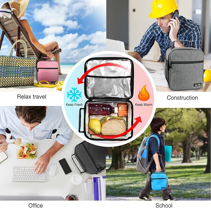 Hap Tim Insulated Lunch Box for Men, Reusable Lunch Bag for Women, Spacious Lunchbox Adult, Dark grey (18654-DG)