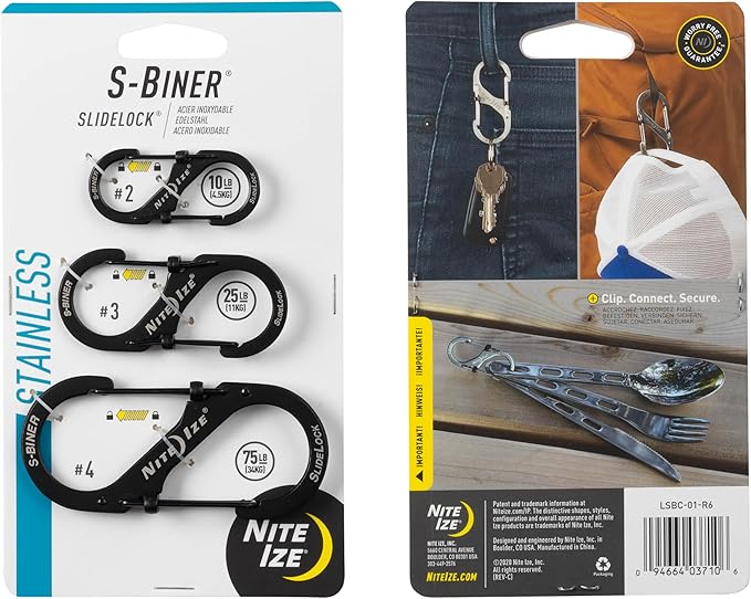 Nite Ize S-Biner SlideLock Stainless Steel Dual Locking Carabiner - S-Biner Key Holder with Locking Gate - Carabiner Organizer for Keys & Camping Accessories - Assorted Sizes, Black (3 Pack)