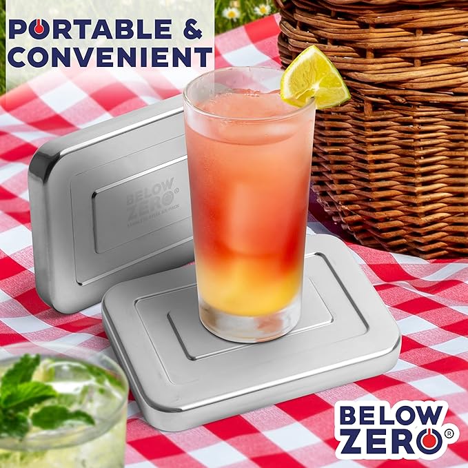 Below Zero Deluxe Stainless Steel Cooling Pack - Durable Ice Pack Lasts 48 Hours, Ice Pack for Bento, Lunch Bags, Coolers, Picnics, Camping, Beachgoers, Sporting Events - Longest Lasting (3 Pack)