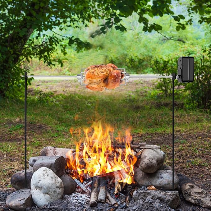 onlyfire Spit Rotisserie for Outdoor Campfire Grilling, Over Fire Camp Grill with 35×5/16" Square Spit Rod