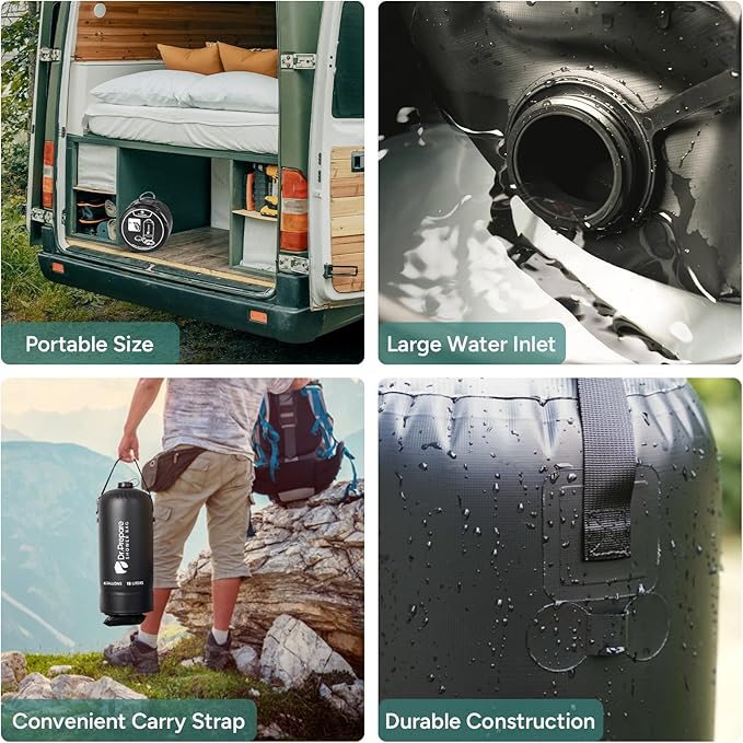 DR.PREPARE Camping Shower, 4 Gallons/15L Portable Shower with Foot Pump, Large Water Inlet, Outdoor Camp Shower Bag for Camping, Beach, Hiking, Climbing