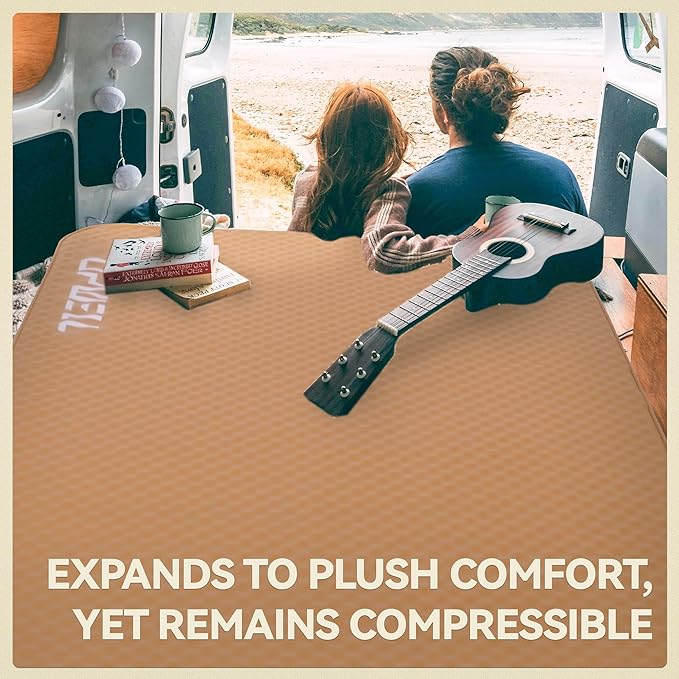 UPWELL Self Inflating Sleeping Pad 4.5" Thickness Camping Mattress with Solid Foam Portable Fast Inflation for Outdoor Single Sleeping Mat Portable Roll Up Bed Brown&Black