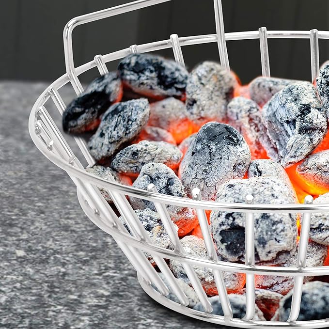 onlyfire Medium Charcoal Ash Basket Fits Big Green Egg, Stainless Steel Charcoal Holder with Handles, Grilling Accessories for Better Airflow