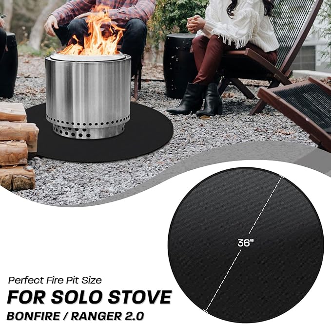 36" Fire Pit Mat for Solo Stove Bonfire, Round Fireproof Under Grill Mats for Outdoor Grill, Portable Camping Stove Mat for Solo Stove Accessories