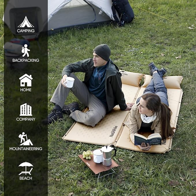 Naturehike Self-Inflating Sleeping Pad, Ultralight Memory Foam Camping Pad with Pillow, Fast Inflating, Patchwork Sleeping Pad for Camping, Hiking, RV Camping, with Storage Bag, Single, Pottery Yellow