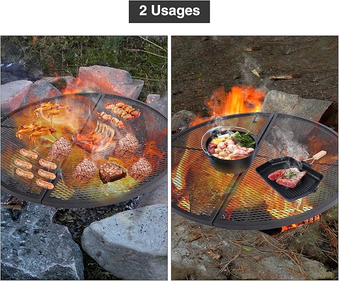 Lineslife X-Marks Fire Pit Cooking Grill Grates Portable, Heavy Duty Folding Round Campfire Grill Grate, Firepit Grill Grate with Handles for Outdoor BBQ Picnic, Black 36 Inch