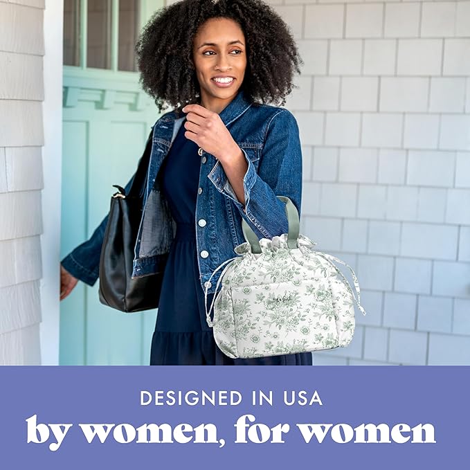 Fit & Fresh Lunch Bag For Women, Insulated Womens Lunch Bag For Work, Stain-Resistant Large Lunch Box For Women With Containers, Cinch Closure Cromwell Bag, Sage Floral Toile