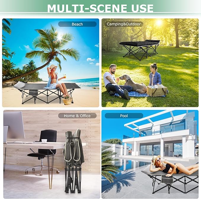 Suteck Camping Cot, 32In XXL Folding Camping Cot Sleeping Bed for Adults 1200D Double Layer Oxford Cots for Camping W/Pilllow Mattress Carry Bag for Home Office Travel