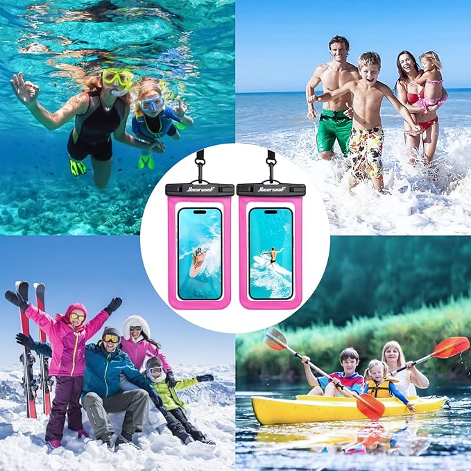 Hiearcool Waterproof Phone Pouch,Waterproof Phone Case for iPhone 16 15 14 13 Pro Max Plus up to 8.3",IPX8 Cellphone Dry Bag for Beach Cruise Travel-Bright Red-2Pack