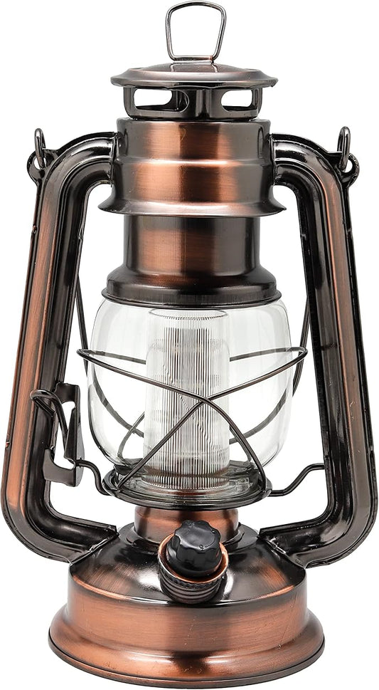 YAKii LED Vintage Lantern Metal Hanging Hurricane Lantern 12 LED Dimmer Switch Warm White Battery Operated Lantern Power Outage Indoor Camping Lighting Outdoor Brooklyn Lantern Decoration(Copper)