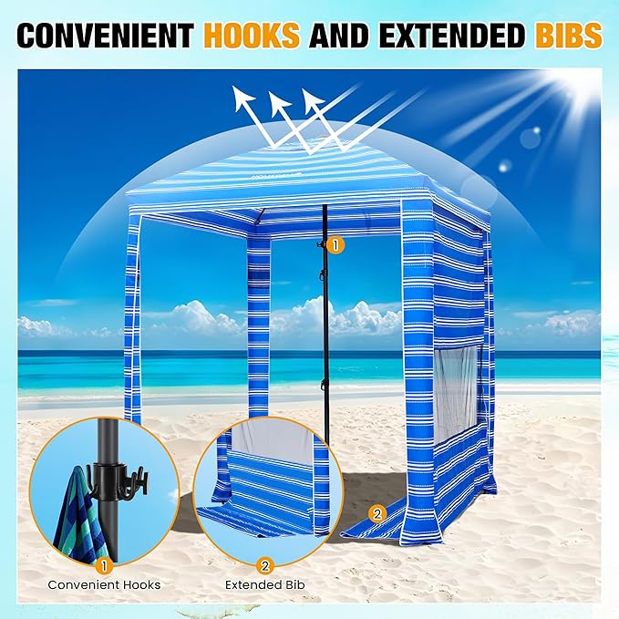 HOMEDEMO Beach Cabana UPF 50+, 6'×6' Beach Canopy, Easy Set up and Take Down, Cool Cabana Beach Tent with Sand Pockets, Side Wall Beach Shade Canopy Wind Waterproof for Kids, Family & Friends