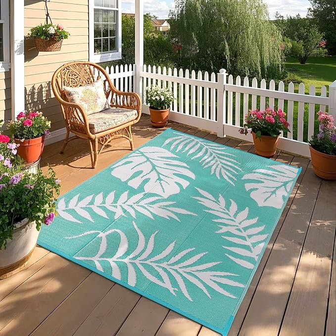 Outdoor Rugs Patio Camping Waterproof - 6x9 Plastic Straw Patio Rug Portable for Campers, Outside RVs Mat, Outdoor Area Carpet for Patios Clearance, Backyard Porch, Balcony, Picnic