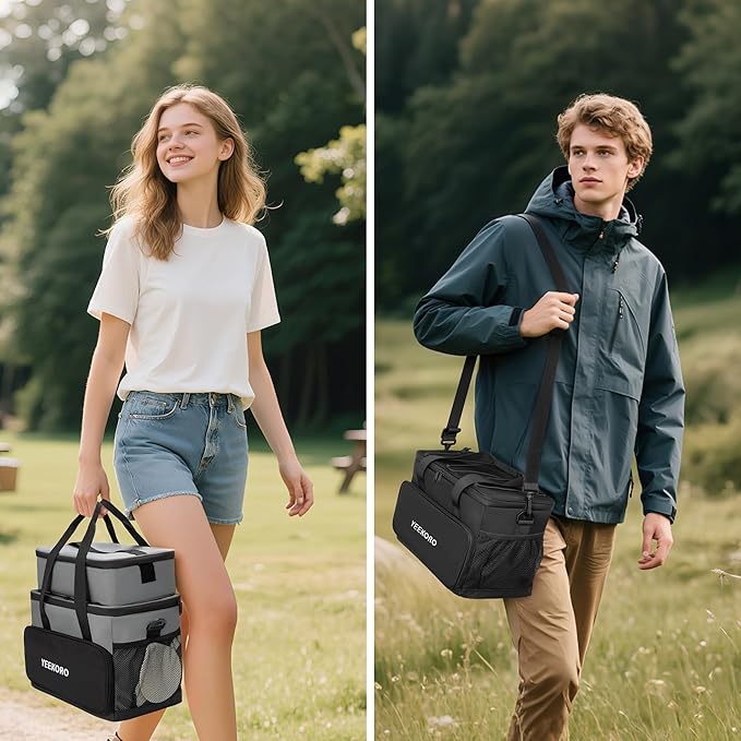Cooler Bag, 16L+5L Insulated Lunch Box, Double Cooler Bag with Adjustable Shoulder Strap for Men & Women, Leakproof Lunch Cooler Ideal for Work Picnic Travel Shifts Daytrip