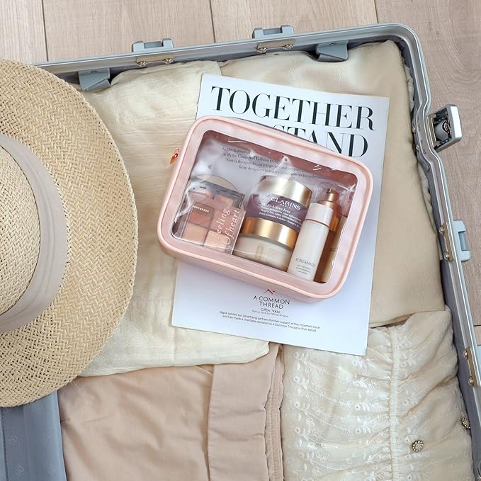 PACKISM TSA Approved Toiletry Bag - 2 Pack Upgrade Color-Edged Clear Makeup Bag, Clear Toiletry Bag For Traveling Fits Various Storage Needs, Black/Pink (2 Sizes)