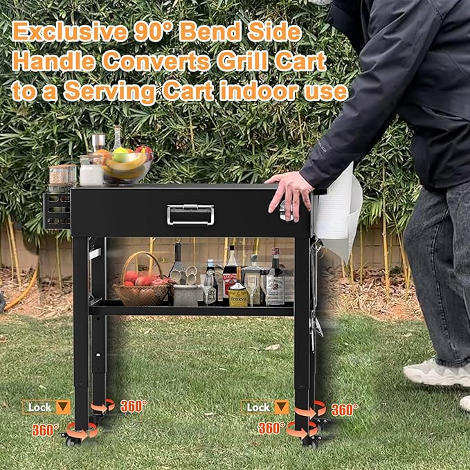 28" and 34" Upgrade Height & Quick-Fold Portable Grill Cart for Ninja Woodfire (OG700 Series), Blackstone 17"/22" Griddle, Pizza Oven – Outdoor Ninja Grill Stand with 4 Swivel Wheels