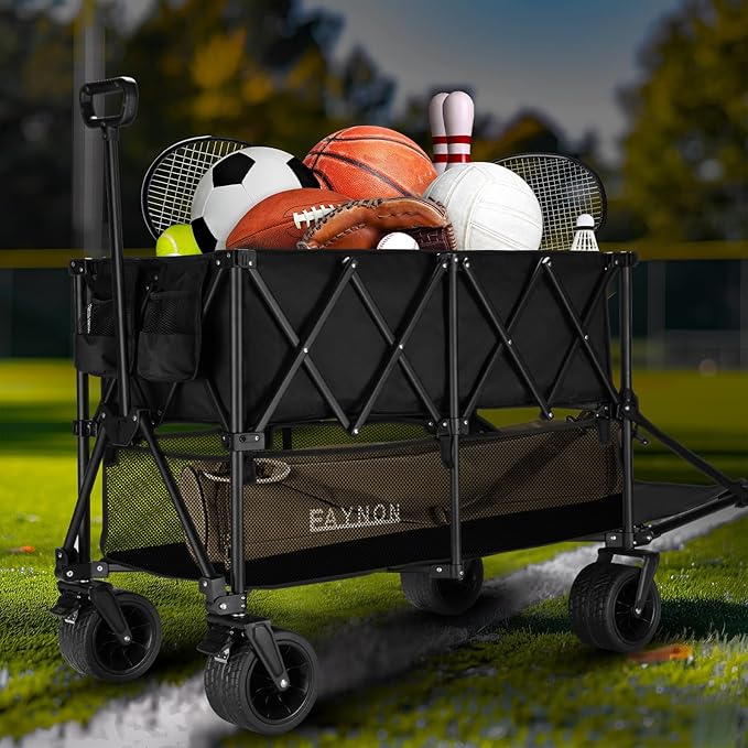450L Double Decker Wagon with 500lbs Weight Capacity, Utility Wagon Cart Heavy Duty,with Big All-Terrain Beach Wheels & Drink Holders,for Camping, Garden, Sports, Beach, Shopping,Black