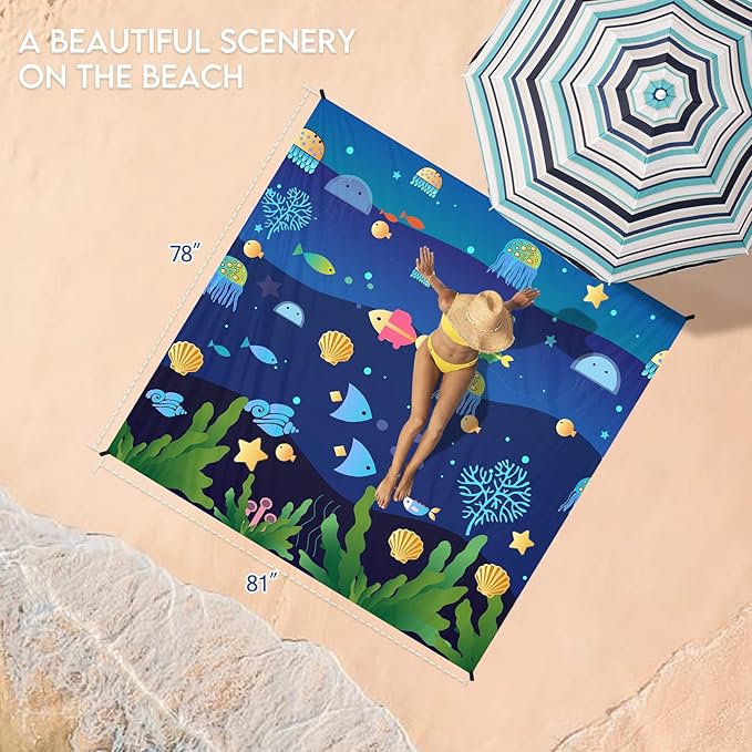 BYDOLL Beach Blanket 78''X81'' 4-7 Adults Oversized Lightweight Waterproof Sandproof Blanket for Beach Large Picnic Mat Travel Camping