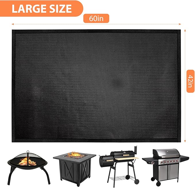 60 x 42 inch Under Grill Mats for Outdoor Grill, Double-Sided Fireproof Deck and Patio Protector Mat, BBQ Mat for Under BBQ, Waterproof Oil-Proof Grill Floor Pads Fire Pit Mat Fireplace Mat