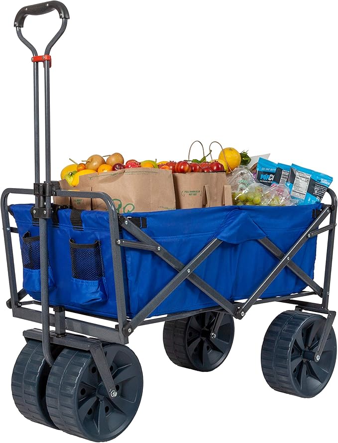 MacSports Heavy Duty Collapsible Folding All Terrain Utility Beach Wagon Cart, Blue/Black