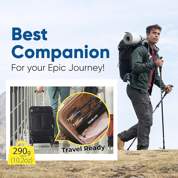 TREKOLOGY Hiking Poles with Real Cork Grips, Adjustable for Heights 5'2'' to 6'5'' – Lightweight Trekking Poles, Aircraft-Grade Aluminum, Compact Fold for Hiking & Backpacking (2pc Set) TREKZ Cork SE