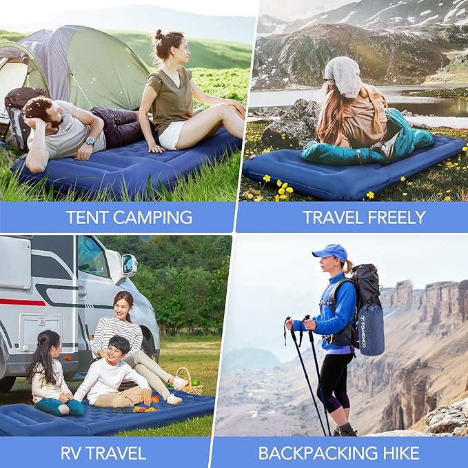 TOMSHOO Sleeping Pad, Ultralight Camping Mat Inflatable Sleeping Mat 77''X28'' Camping Mattress with Pillow Built-in Foot Pump with 2 Carabiners for Camping, Hiking, Travel, Tent