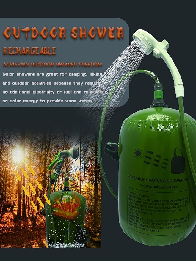 Vici 20L Portable Solar Camping Shower Bag Shower Electric Pump Tent car wash Equipment Outdoor spa Bath hot Water Bag Camping Furniture Accessories Portable Shower Pump