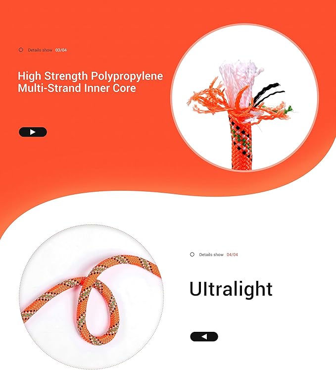 Nice C Climbing Rope, Rescue Rope, Construction Rope, Rock Climbing Rope, Static 10mm 32ft/64ft/96ft/160ft/230ft/500ft/985ft/1000ft with Carry Bag (Orange, 50M(160ft))