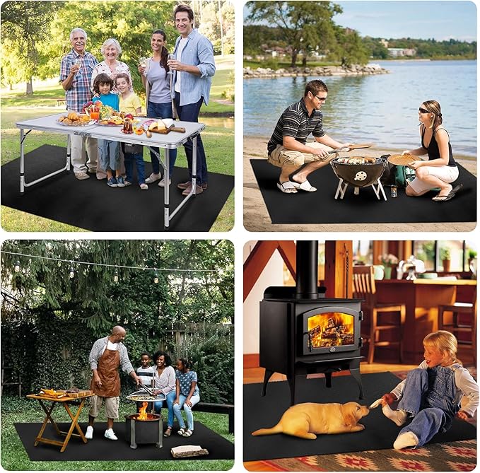 48 x 36 inch Under Grill Mats for Outdoor Grill-Double-Sided Fireproof Grill Mats for Outdoor Grill Deck and Grass Protector-Waterproof & Oil Proof- Easy to Clean Fire Pit Mat, Fireplace Mat