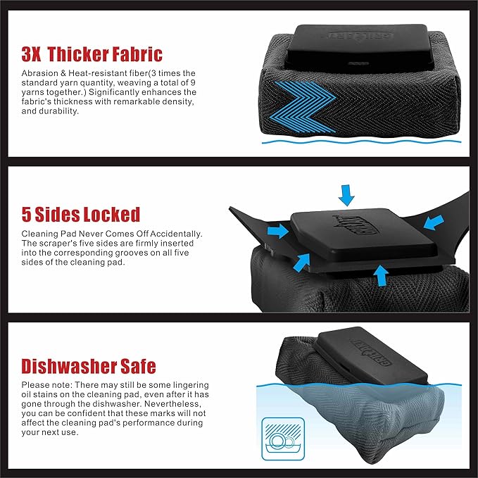 GRILLART Grill Brush Bristle Free. SteamWizards BBQ Replaceable Cleaning Head, Seamless-Fit Scraper Tools for Cast Iron/Stainless-Steel Grates Griddle, Safe Barbecue Grill Cleaner Brush-Dark Black