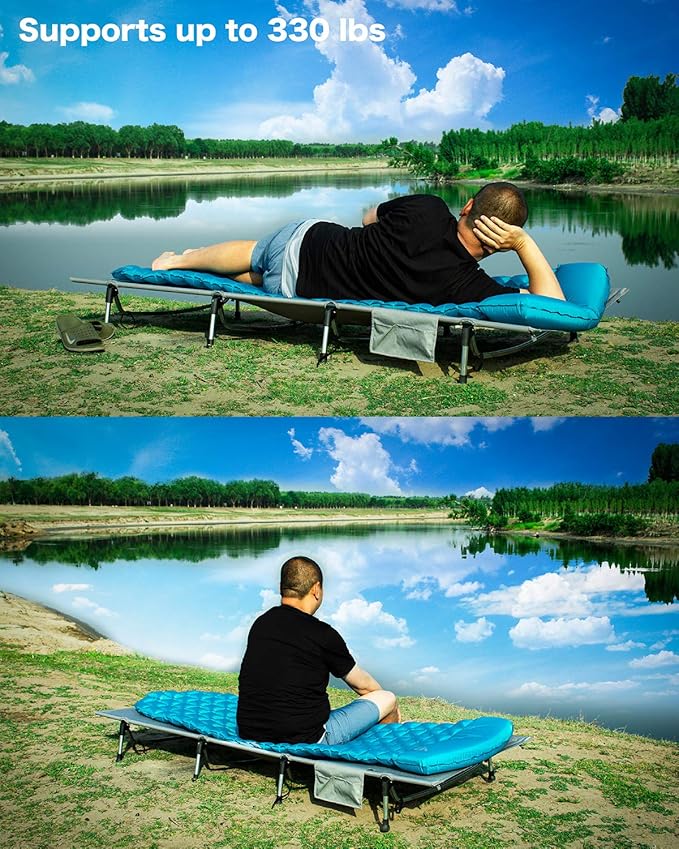 iClimb Super Easy Assemble Folding Cot Ultralight Compact Heavy Duty with Carry Bag for Adults Camping Backpacking (Brown)