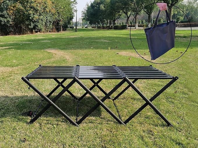 Portable Collapsible Table 3Tier Storage Racks Dual Purpose Folding Lightweight Aluminum Roll Up Large 3ft for Indoor Outdoor Picnic Backyard Camp Kitchen
