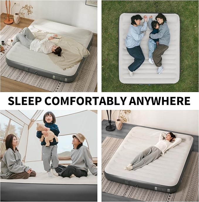 Naturehike Pillow Top Plush Narrow King Air Mattress with Rechargeable Built-in Electric Pump, Blow Up Bed with Annular Air Column Structure, Inflatable Airbed for Home, Camping, Guests