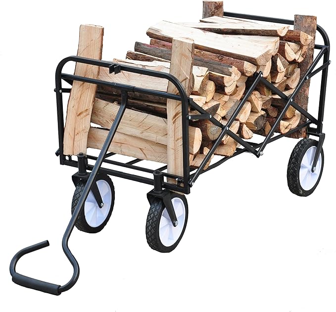 Collapsible Folding Wagon Garden Beach Cart,Heavy Duty Utility Buggy with Big Wheels,Adjustable Handle and 2 Cup Holders,for Sand,Camping,Garden,Outdoor,39.37",Black