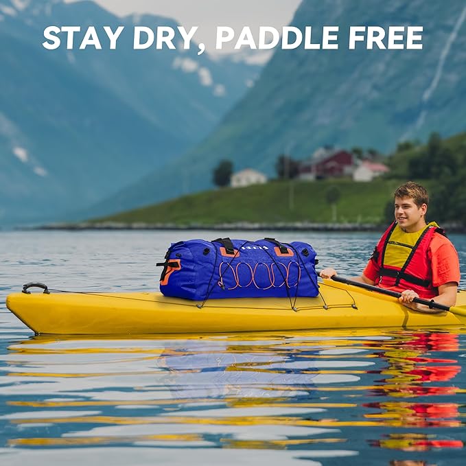 HEETA Waterproof Duffel Bag Motorcycle Dry Bag Backpack, Extra Large Rolltop Travel Duffle Bags with Straps & Handles for Kayaking Rafting Boating Canoeing Camping Gym Beach (Blue, 60L)