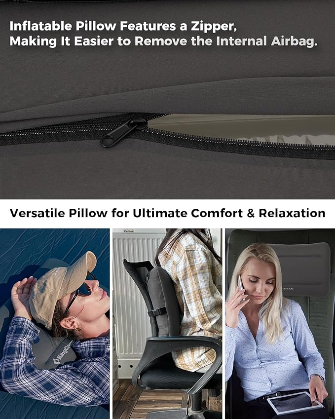 KingCamp Camping Pillow, Inflatable Ultralight Travel Outdoor Large Pillow with Air Chamber & Removable Memory Foam Lightweight Cover for Backpacking Hiking Road Trip Airplane Sleeping Solution